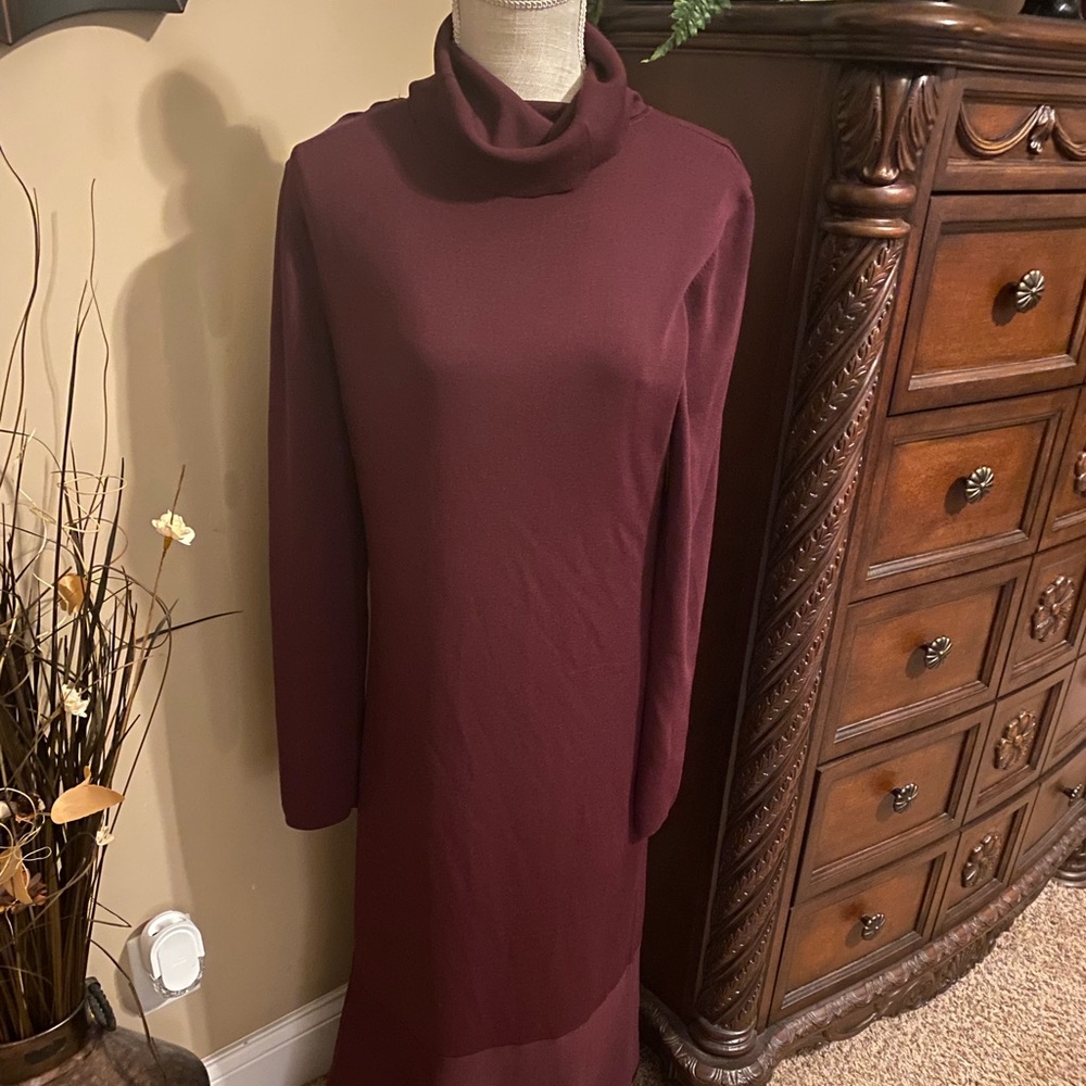 Antonio Melani Sweater Flutter Dress with Cowl Neck.